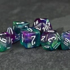 Purple & Green Glitter Dice Set
